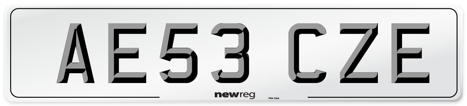 AE53 CZE Number Plate from New Reg